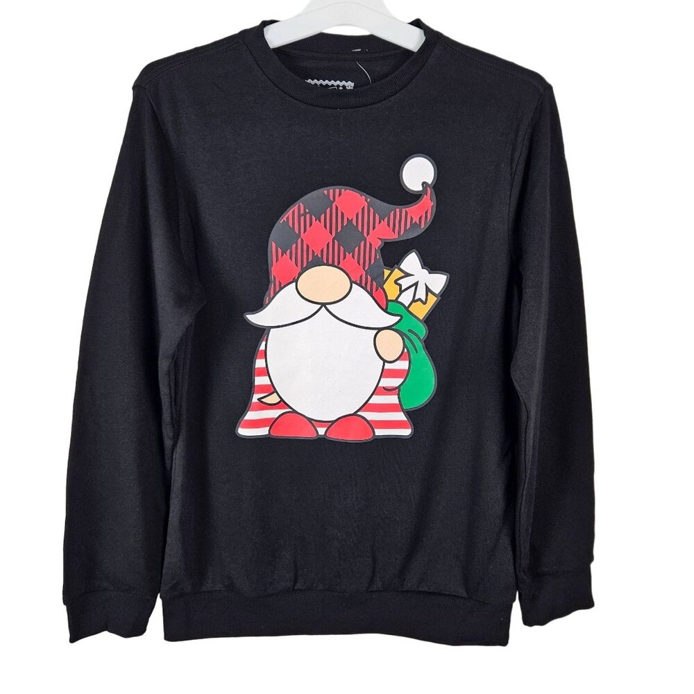 Holiday Adult Sweater Black Gnome Design Size Small Christmas Festive Holiday
